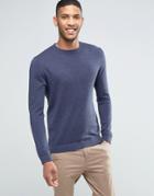 Asos Crew Neck Sweater In Navy Twist Cotton - Navy