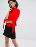 Asos Waisted Puff Sleeve Shirt - Red