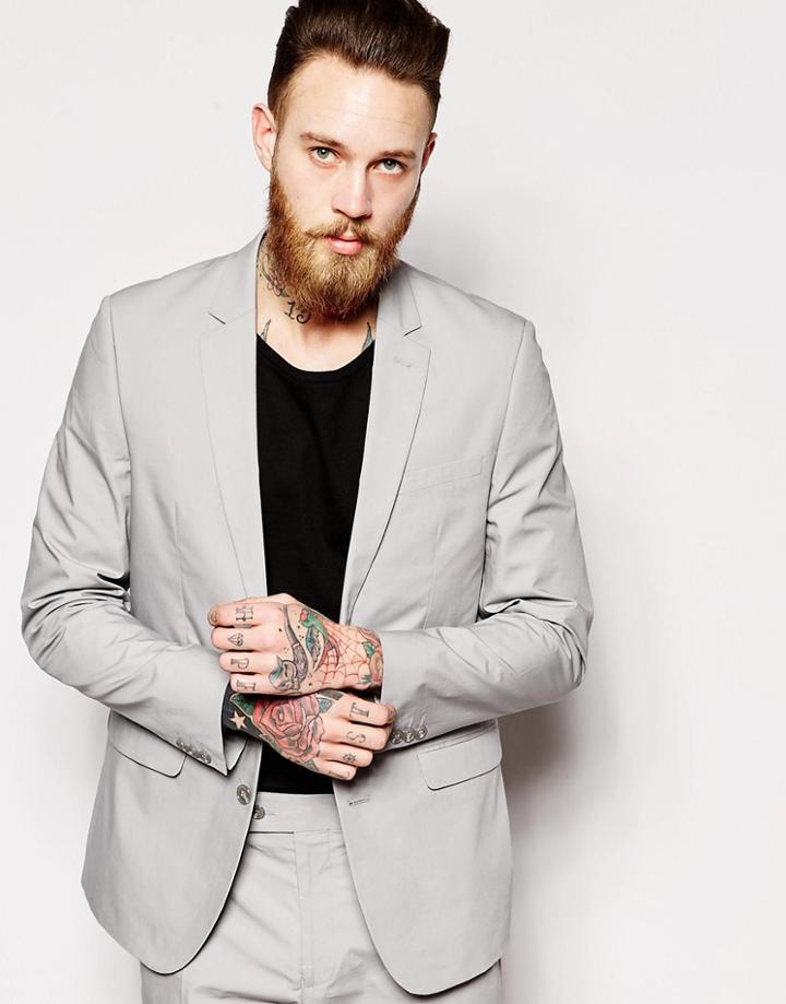 Asos Slim Fit Suit Jacket In Poplin - Gray