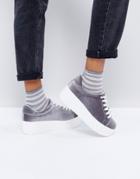 New Look Chunky Velvet Flatform Sneakers - Gray