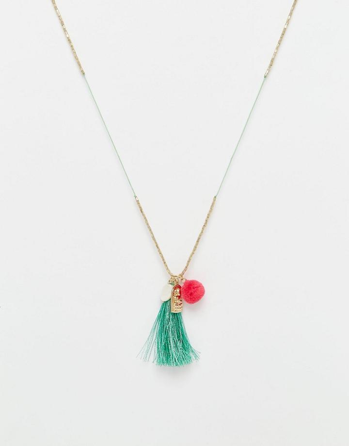 Orelia Pom Pom & Tassel Cluster Necklace - Multi