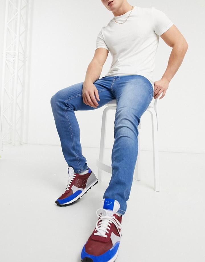 Asos Design Low Rise Skinny Jeans In Blue '70s Wash