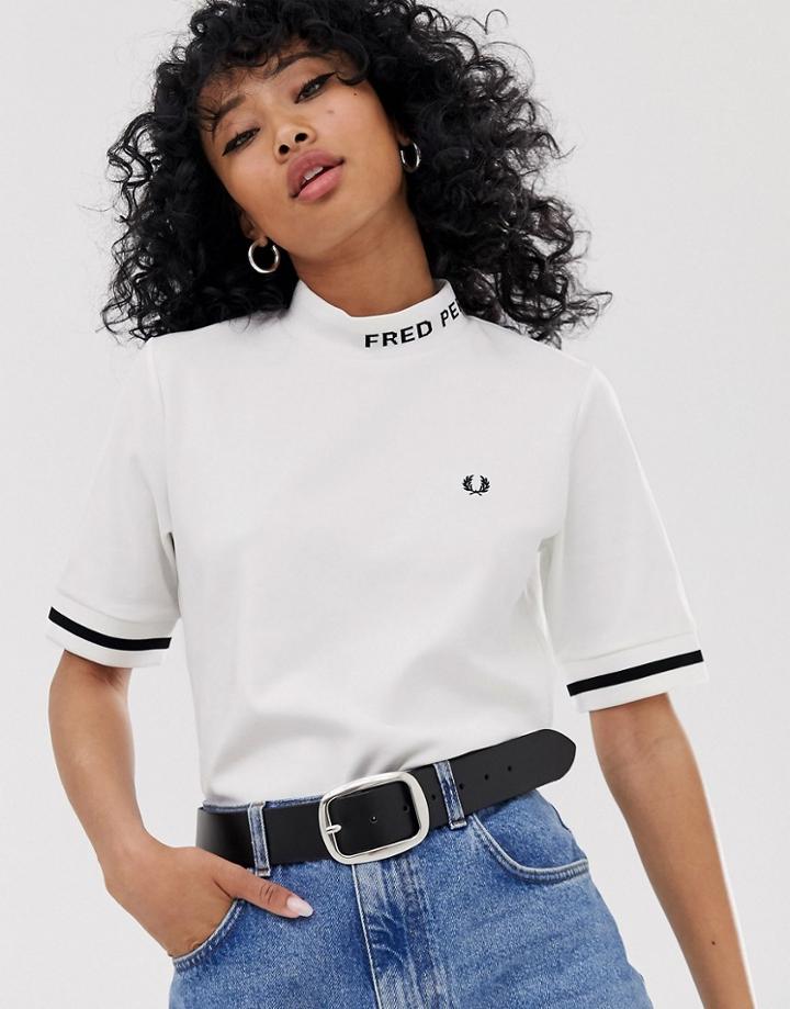 Fred Perry High Neck Logo Tee - White