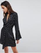 Missguided Polka Dot Flare Sleeve Shift Dress - Black