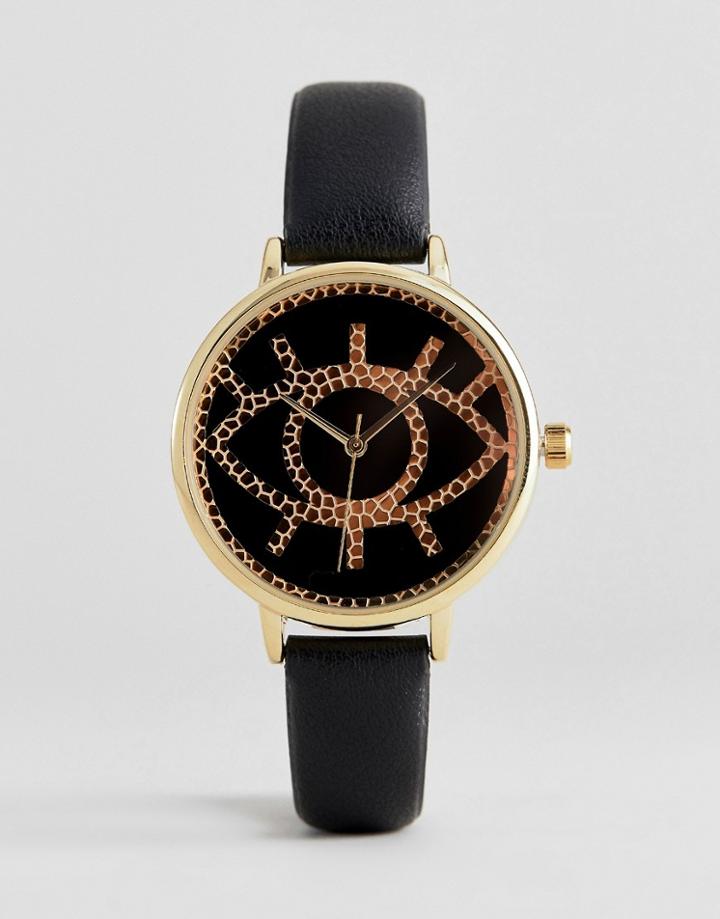 Asos Design Watch With Textured Eye Design - Black