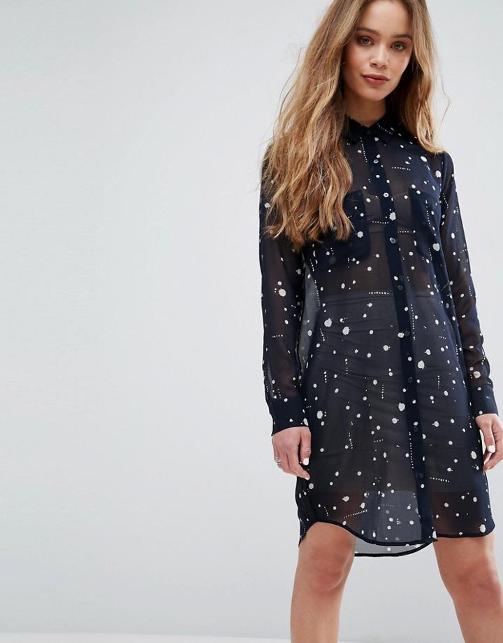 Samsoe & Samsoe Molly Spray Print Shirt Dress - Navy