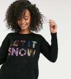 Asos Design Tall Charity Christmas Sweater With Sequin Let It Snow For Asos Foundation-black