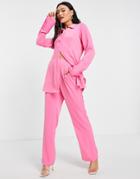 Asos Design Pull On Flare Pant In Pink Satin - Part Of A Set