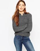 Asos Cropped Sweater In Rib With Notch Neck Detail - Gray