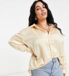 Missguided Plus Oversized Satin Shirt In Beige-neutral