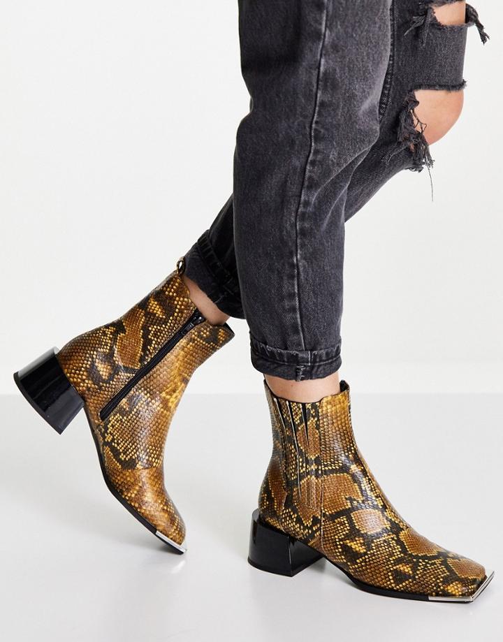 Asos Design Rover Square Toe Boots In Snake-multi