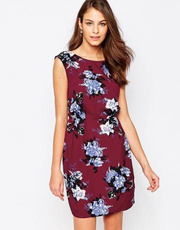 Closet Blu Dress In Rose Print - Red