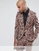 Noose & Monkey Super Skinny Suit Jacket In Floral - Pink
