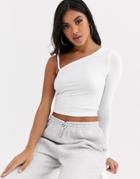 Asos Design Top With One Shoulder Strap Detail In White
