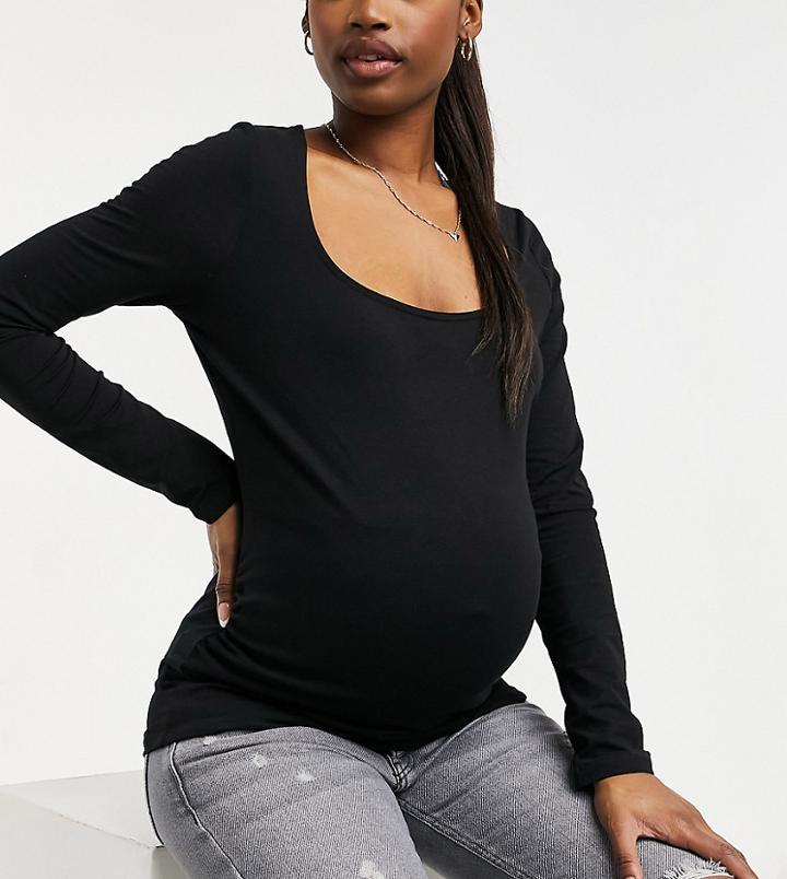 New Look Maternity Square Neck Long Sleeve Top In Black