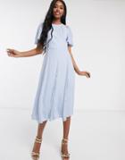 Asos Design Midi Dress With Lace Panels And Blouson Bodice-blues