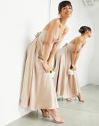 Asos Edition Satin Midi Dress With Tie Back In Caramel-neutral