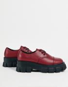 Truffle Collection Super Chunky Lace Up Shoes In Burgundy Faux Leather-red