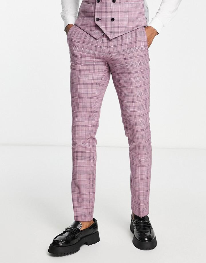 Twisted Tailor Suchet Skinny Fit Suit Pants In Tonal Purple Check