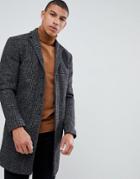 Selected Homme Recycled Wool Overcoat With Gray Black Check - Gray
