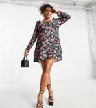Nobody's Child Plus Sienna Long Sleeve Dress In Floral Print-pink