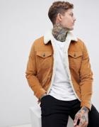 Boohooman Corduroy Jacket With Fleece Lining In Tan - Tan