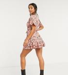Influence Petite Wrap Front Mini Dress In Dusky Pink Heart Print-multi