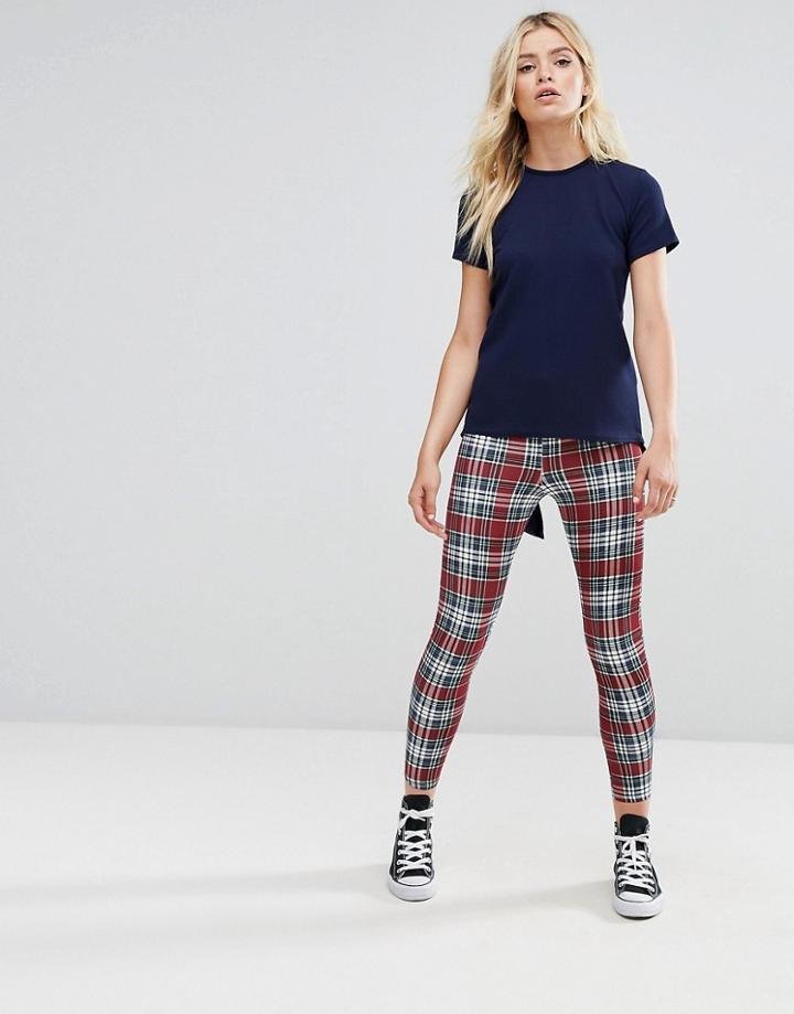 Daisy Street Leggings In Check - Red