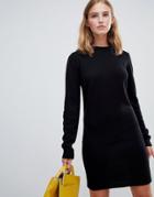 Brave Soul Grungy Round Neck Sweater Dress - Black