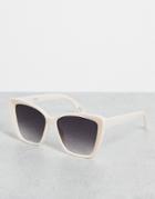 Topshop Oversize Plastic Chamfered Cateye Sunglasses In Cream-white