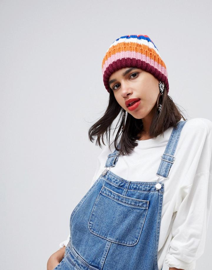 Asos Design Chunky Multi Stripe Beanie - Multi
