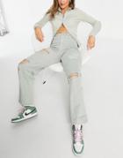 Asos Design High Rise 'relaxed' Dad Jeans In Icberg Green With Rips