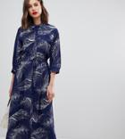 Warehouse Feather Printed Midi Shirt Dress In Navy - Multi