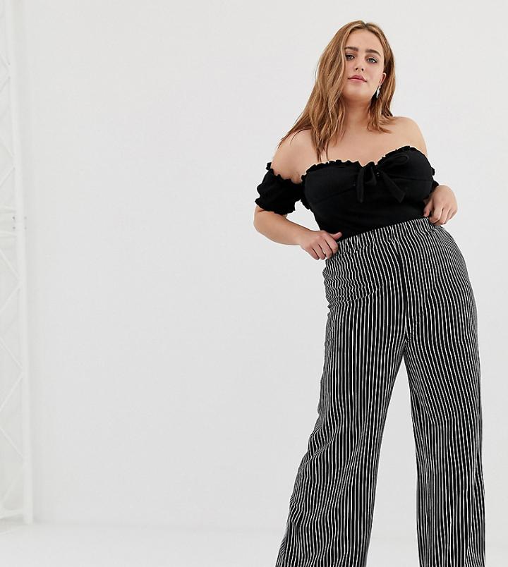 Glamorous Curve Wide Leg Pants In Pinstripe-black