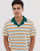 Asos Design Organic Cotton Relaxed Striped Revere Polo-multi