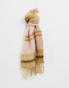 River Island Plaid Knit Scarf In Black And Beige-neutral