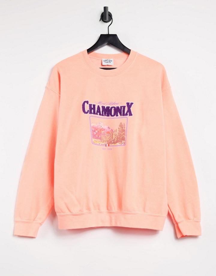 Vintage Supply Overdyed Sweatshirt With Embroidery Chamonix Ski Patch-orange