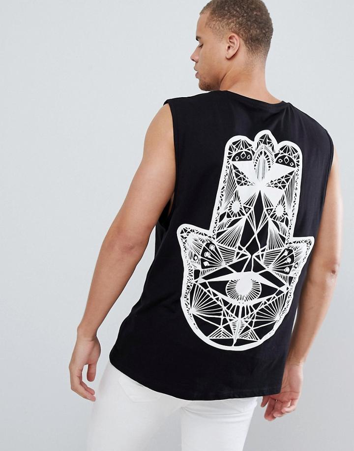 Hnr Ldn Palm Back Print Sleeveless T-shirt Tank - Black