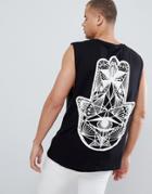 Hnr Ldn Palm Back Print Sleeveless T-shirt Tank - Black