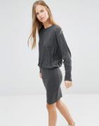 Ganni Classic Long Sleeve Dress With Bodycon Skirt - Ebony Melange