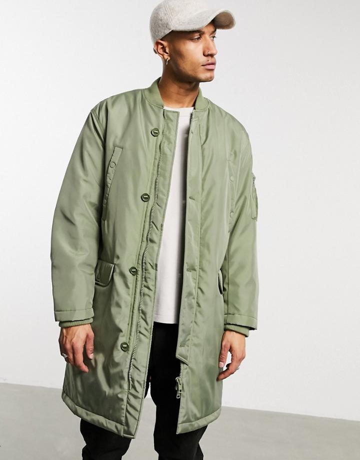 Asos Design Midweight Padded Parka In Khaki-green