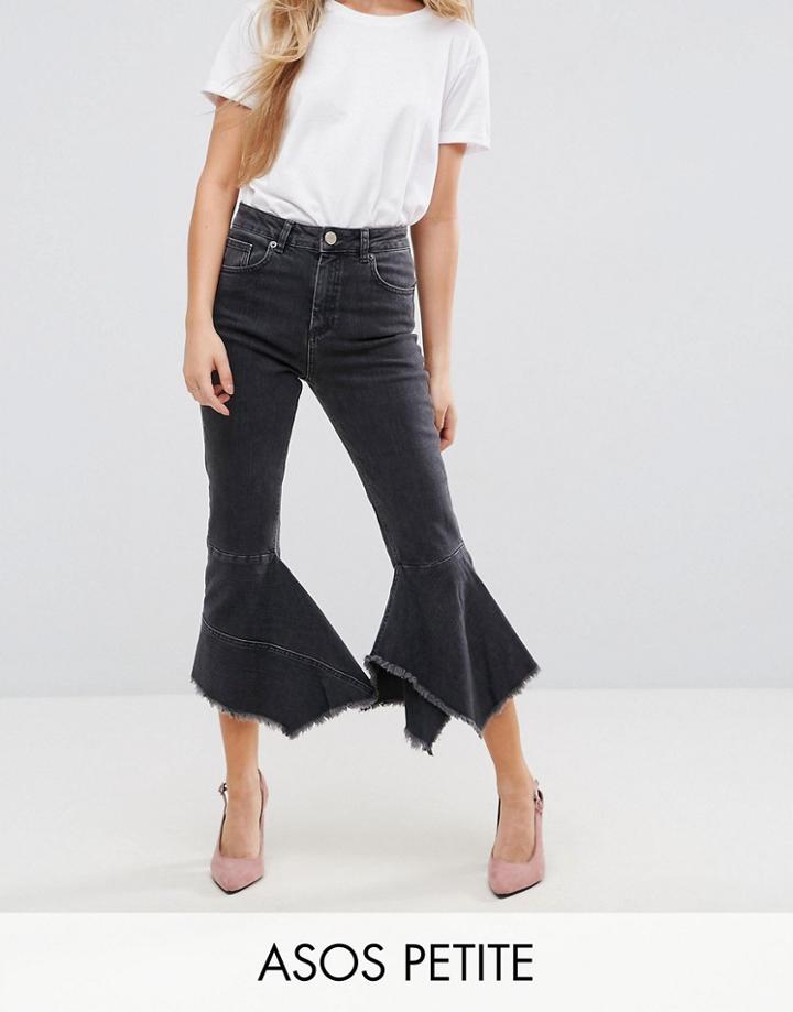 Asos Petite Farleigh High Waist Slim Mom Jeans With Extreme Waterfall Hem In Washed Black - Black