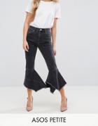 Asos Petite Farleigh High Waist Slim Mom Jeans With Extreme Waterfall Hem In Washed Black - Black