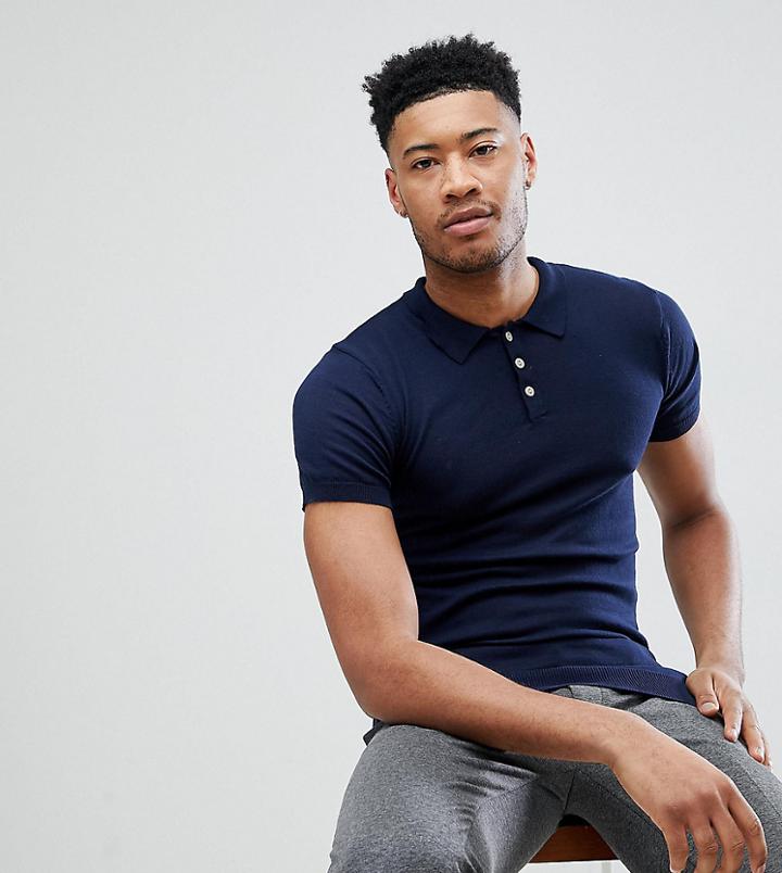 Bellfield Tall Knitted Polo Shirt - Navy