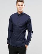 Hugo By Hugo Boss Smart Shirt In Navy Stretch Slim Fit - Navy