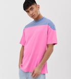 Collusion Washed Color Blocked T-shirt In Pink - Pink