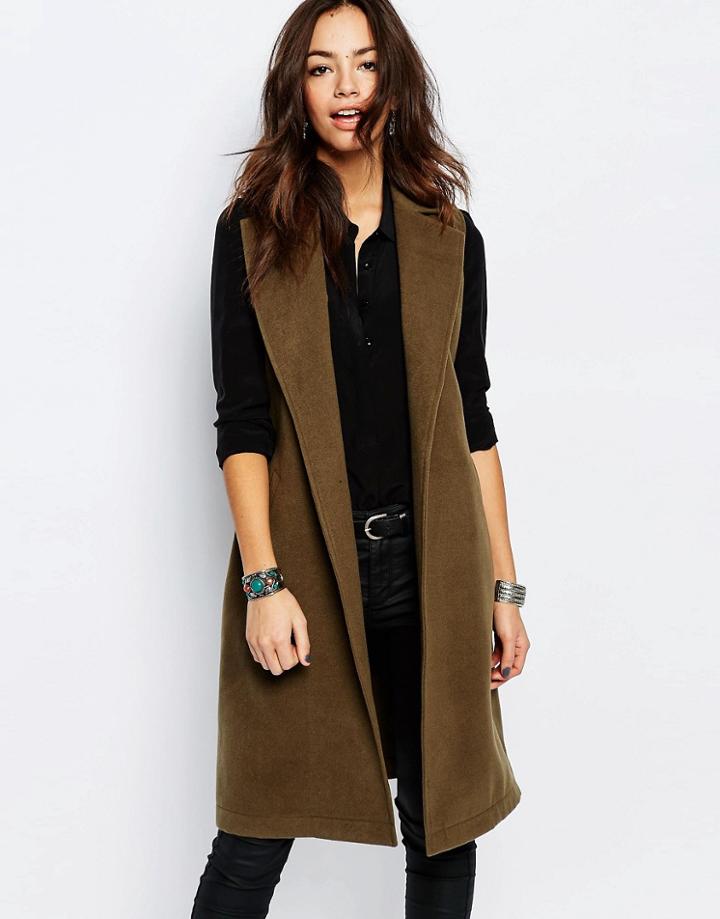 New Look Sleeveless Coat - Green