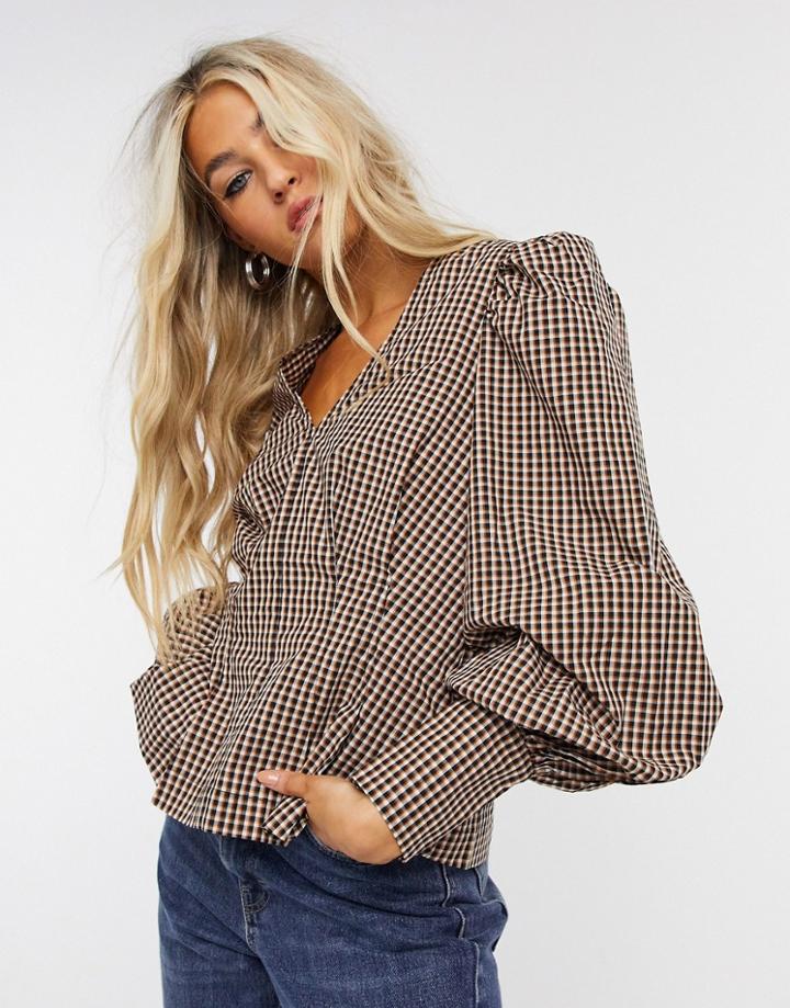 In Wear Pedrine Puff Sleeve Check Print Blouse In Multi