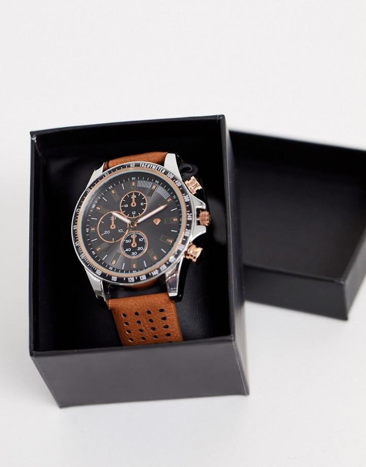 Spirit Design Mens Chronograph Watch With Tan Strap
