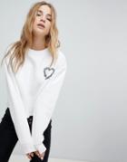 Miss Selfridge Embroidered Heart Sweatshirt - White